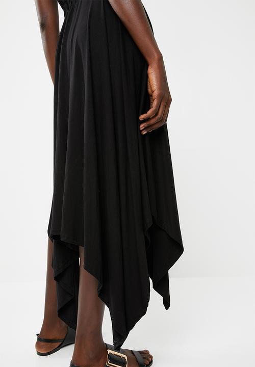 edit - Sleeveless dress with dipped hem - black