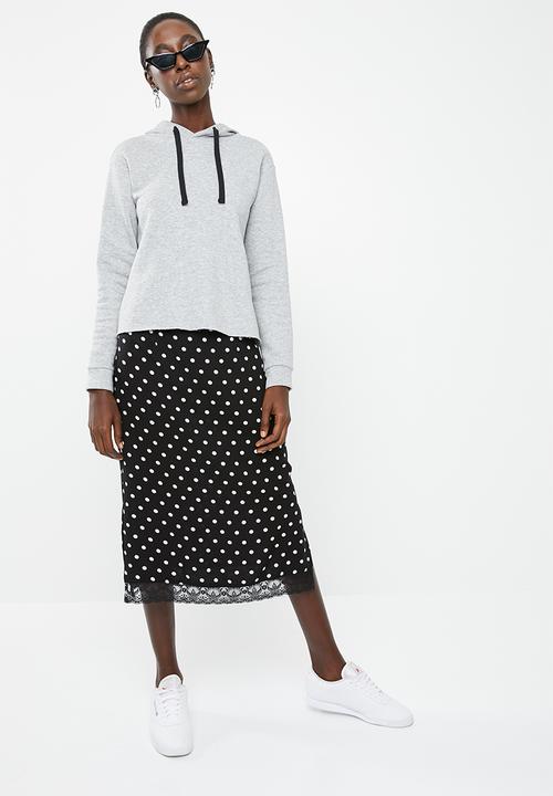 Superbalist - Midi pencil skirt with lace trim - black & white 