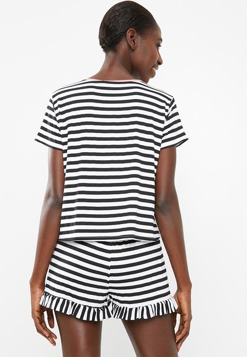 Superbalist - Sleep tee and shorts set - black and white stripe