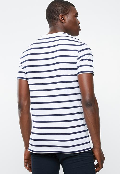 Superbalist - Stripe graphic crew neck tee - white & navy