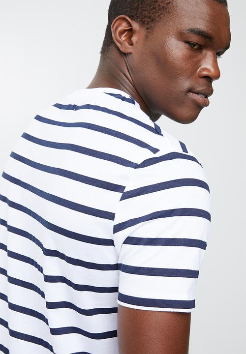 Superbalist - Stripe graphic crew neck tee - white & navy