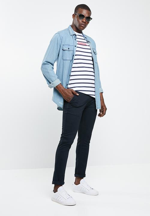 Superbalist - Stripe graphic crew neck tee - white & navy
