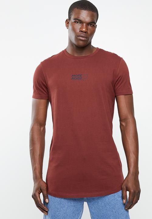 Superbalist - Curved hem longline printed tee - maroon