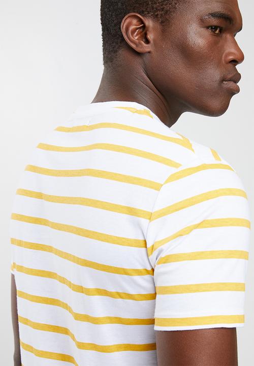 Superbalist - Stripe graphic crew neck tee - white & yellow