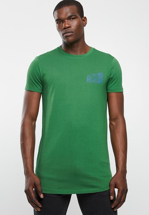 Superbalist - Curved hem longline printed tee - green