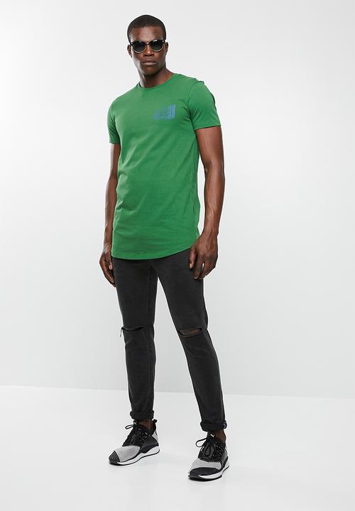 Superbalist - Curved hem longline printed tee - green