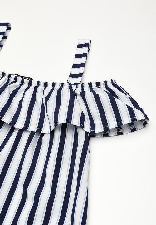 Superbalist - Tiered cold shoulder top - blue & white 