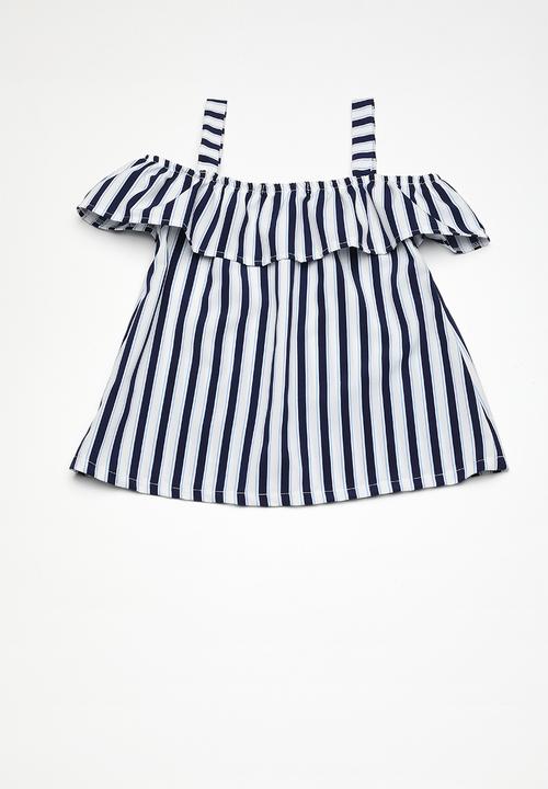 Superbalist - Tiered cold shoulder top - blue & white 