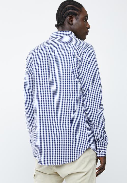 Superbalist - Slim fit long sleeve point collar shirt - navy & white 