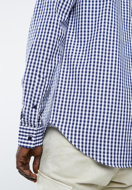 Superbalist - Slim fit long sleeve point collar shirt - navy & white 