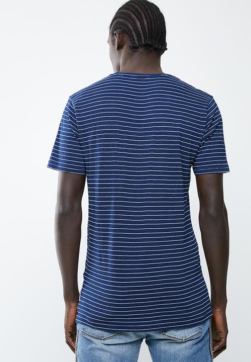 Only & Sons - Indigo chi stripe tee - navy