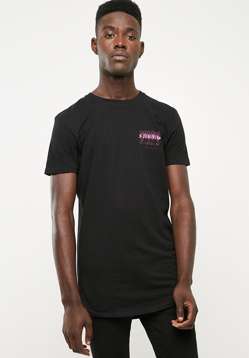 Superbalist - Curved hem longline tee printed - black 
