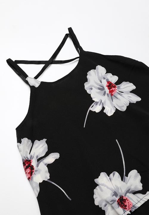 Pop Candy - Printed strappy top & short set - black