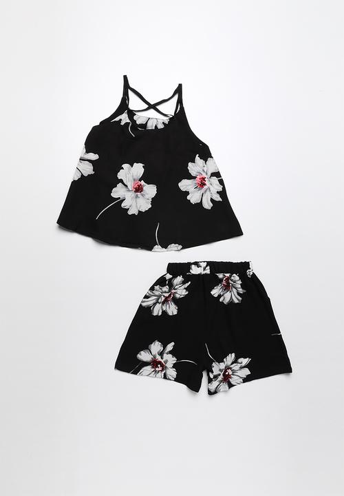 Pop Candy - Printed strappy top & short set - black