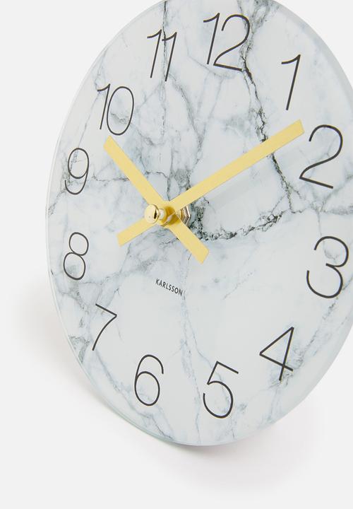 Present Time - Glass marble wall clock - small white