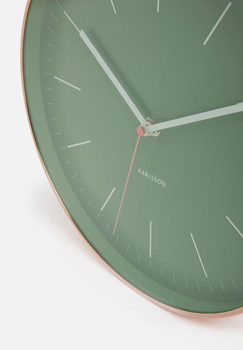Present Time - Minimal wall clock - jungle green & copper case