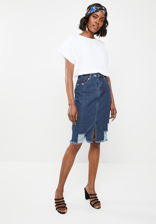 STYLE REPUBLIC - Rip and repair midi skirt - blue