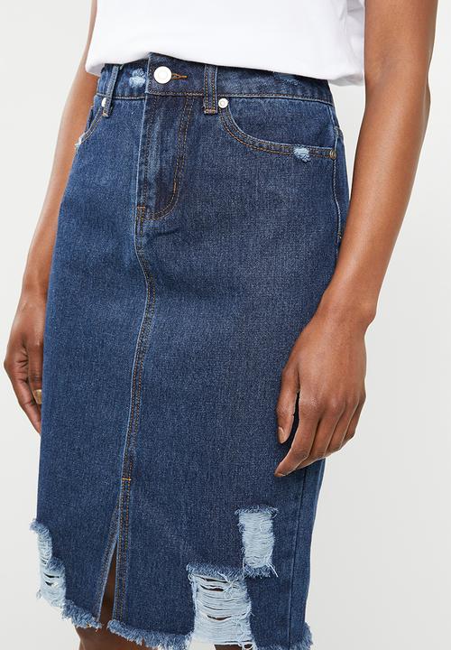 STYLE REPUBLIC - Rip and repair midi skirt - blue