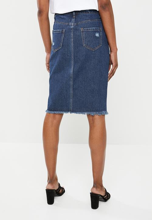 STYLE REPUBLIC - Rip and repair midi skirt - blue