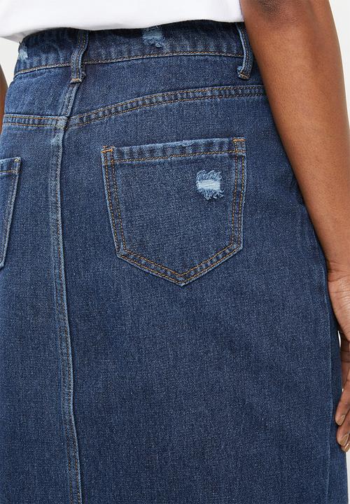 STYLE REPUBLIC - Rip and repair midi skirt - blue