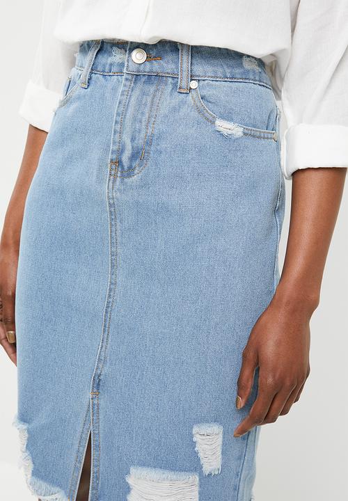 STYLE REPUBLIC - Rip and repair midi skirt - blue