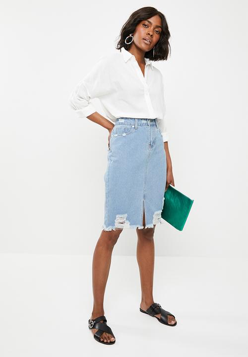 STYLE REPUBLIC - Rip and repair midi skirt - blue