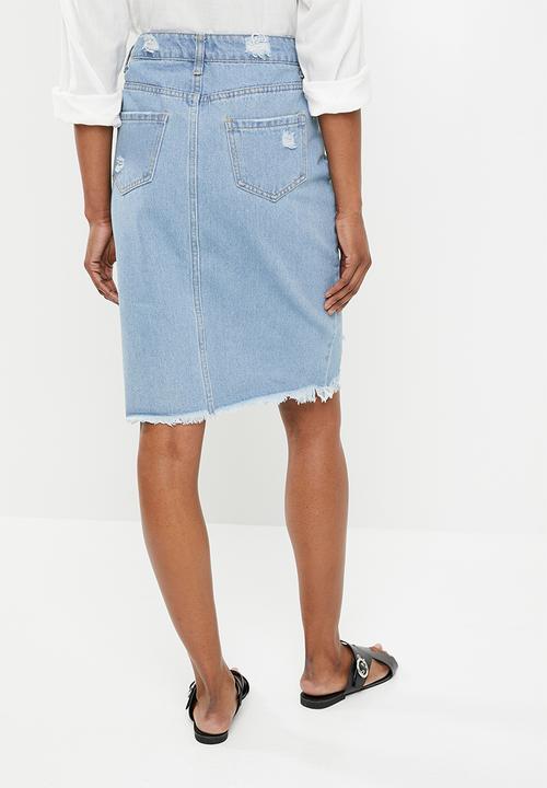 STYLE REPUBLIC - Rip and repair midi skirt - blue