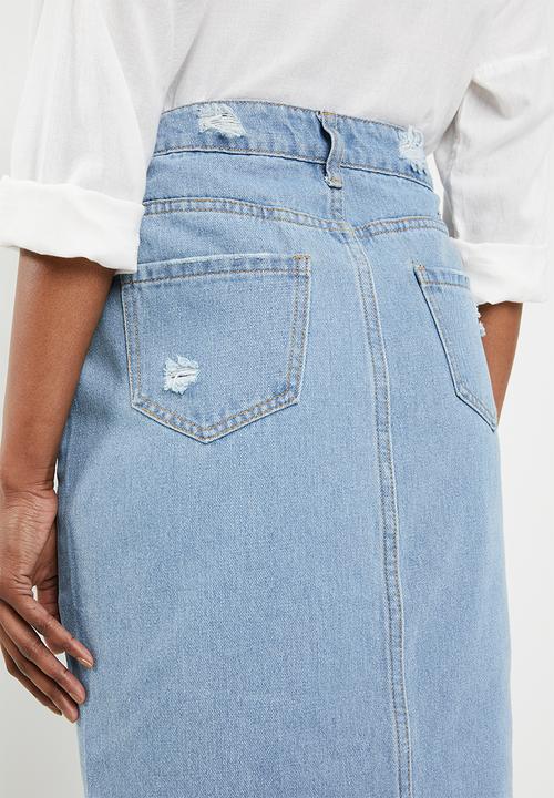 STYLE REPUBLIC - Rip and repair midi skirt - blue