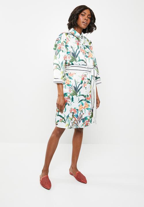 STYLE REPUBLIC - Shirt dress with contrast belt - white floral