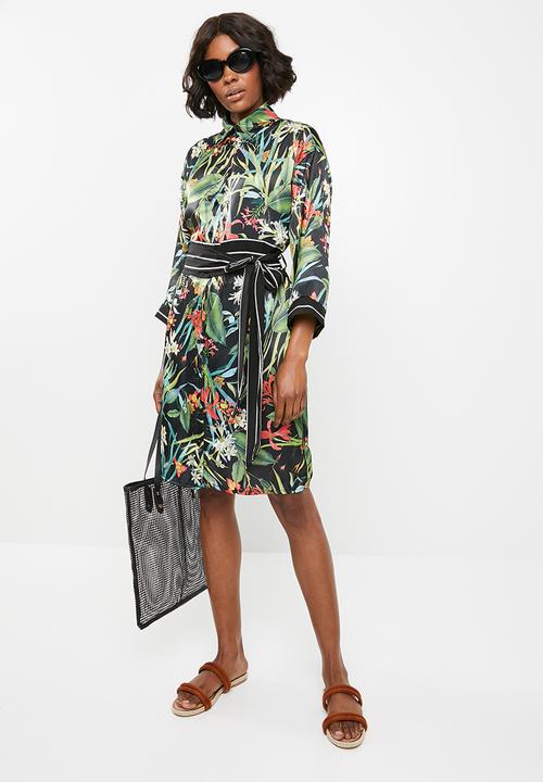 STYLE REPUBLIC - Shirt dress with contrast belt - black floral