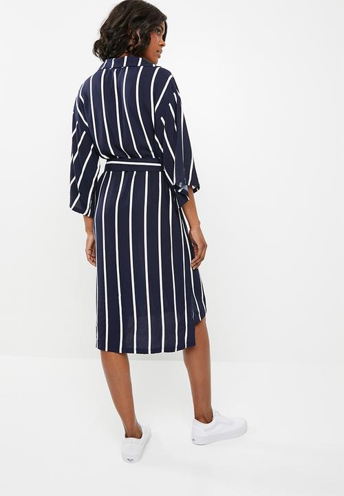 STYLE REPUBLIC - Self-tie shirt dress - navy and white stripe