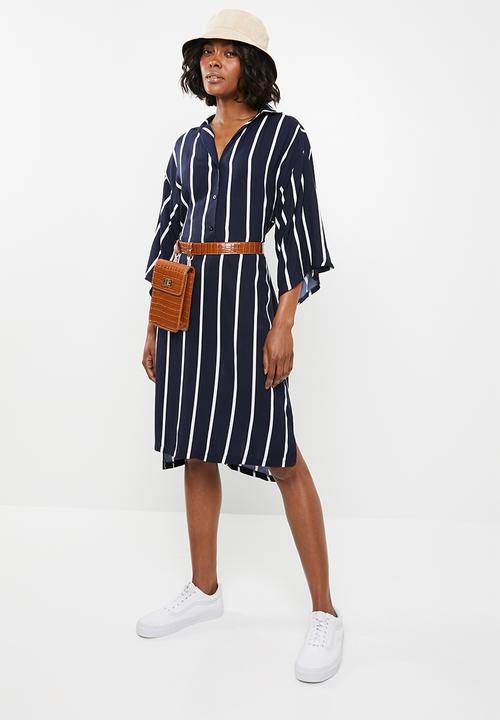 STYLE REPUBLIC - Self-tie shirt dress - navy and white stripe