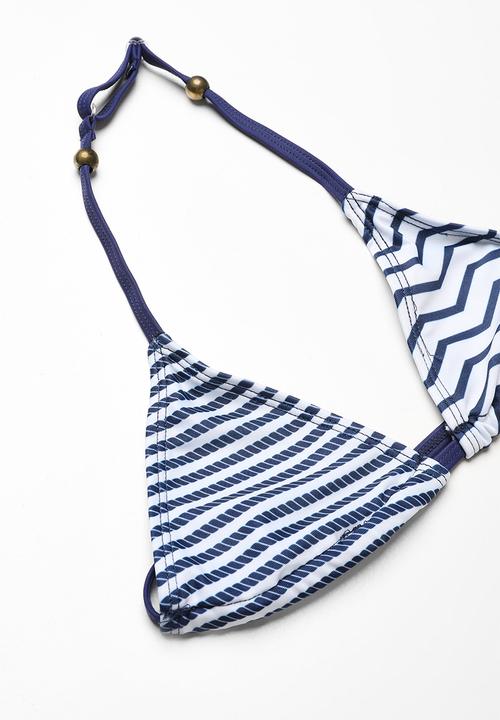 Pop Candy - Printed colour block bikini - navy