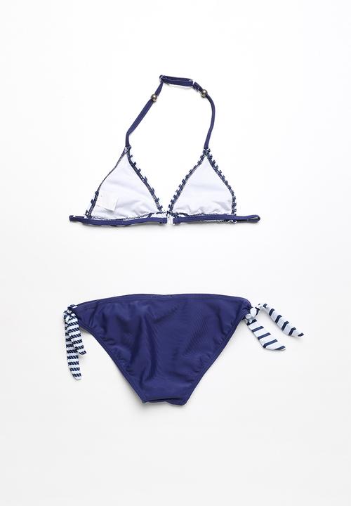 Pop Candy - Printed colour block bikini - navy