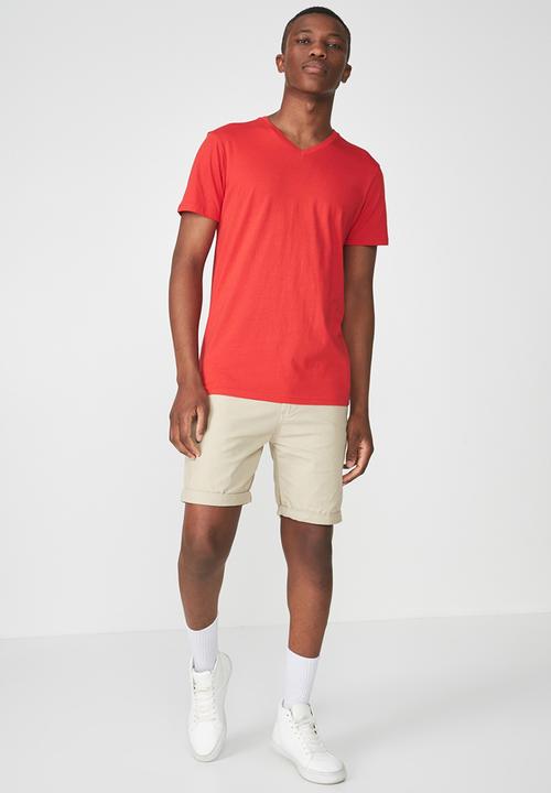 Cotton On - Essential V-neck short sleeve tee - red