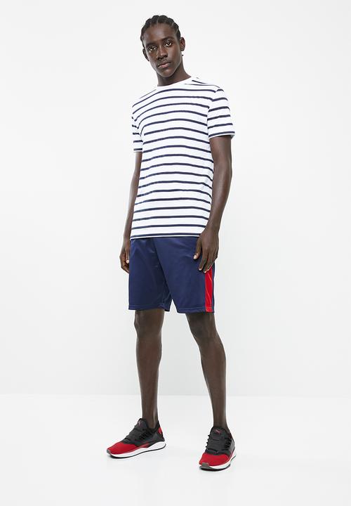 Superbalist - Tricot side stripe short - navy & red