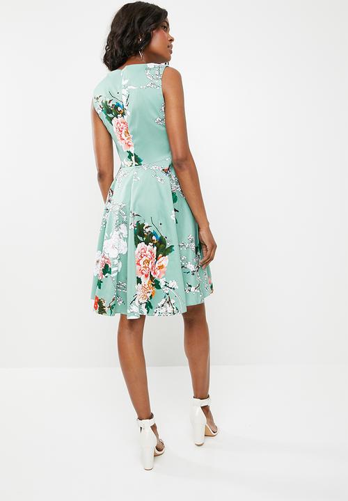 Revenge - Floral fit and flare dress - blue