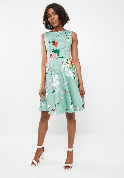 Revenge - Floral fit and flare dress - blue