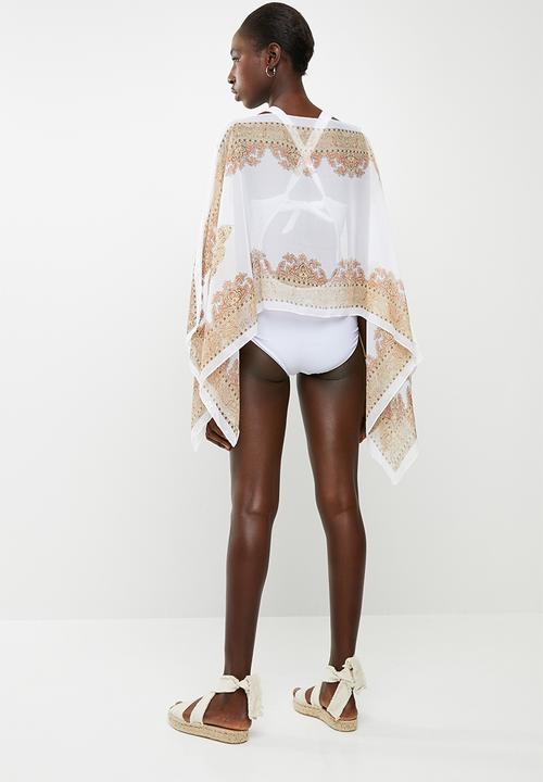Lithe - Border print kaftan - white