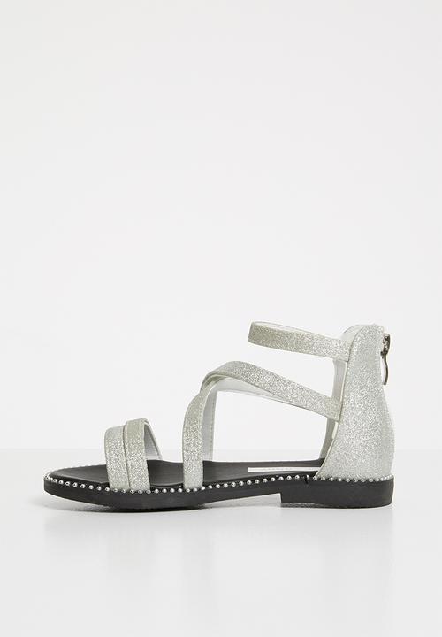 Pop Candy - Kids glitter gladiator flat sandal - silver