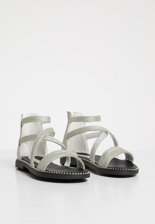 Pop Candy - Kids glitter gladiator flat sandal - silver