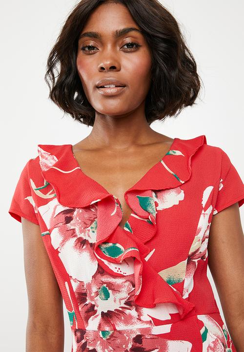 Revenge - Frilled wrap over dress - red