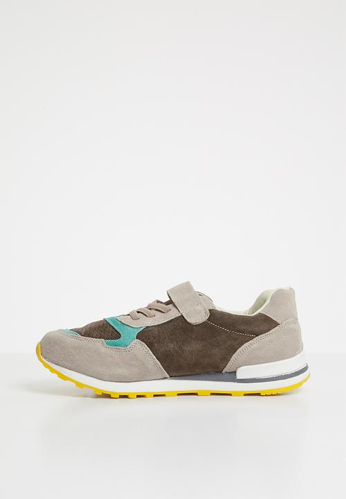 Pop Candy - Leather combo strap and lace sneaker - green & grey