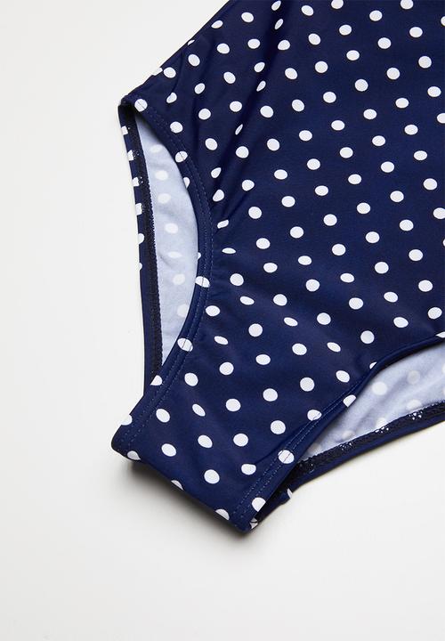 Pop Candy - Polka dot halter  neck swimsuit - navy