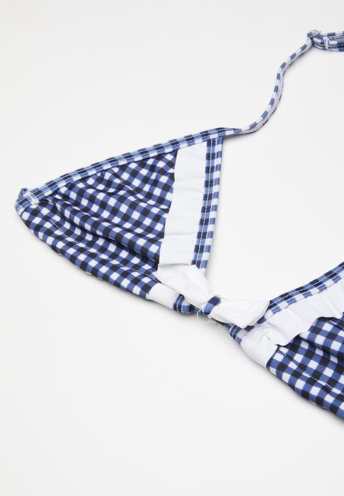 Pop Candy - Gingham check frill bikini - blue & white