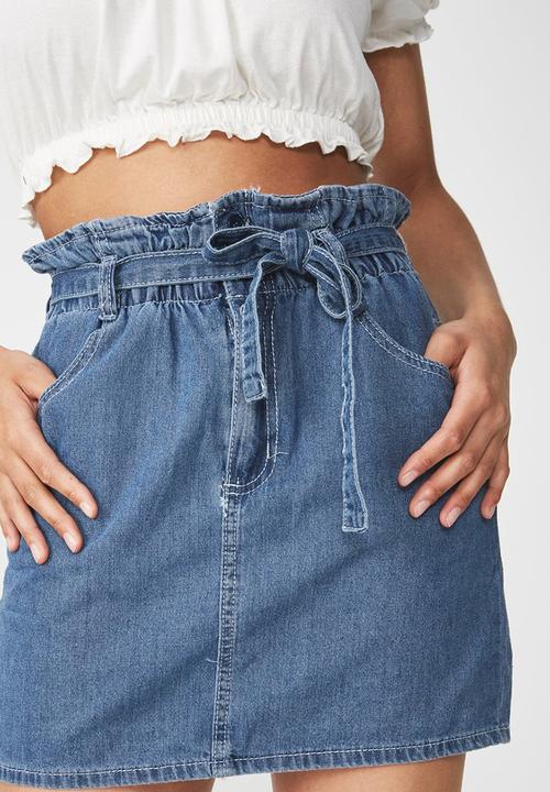 Cotton On - Paperbag denim skirt - blue