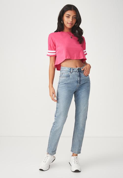 Supré  - Loose crop stripe sleeve tee - pink