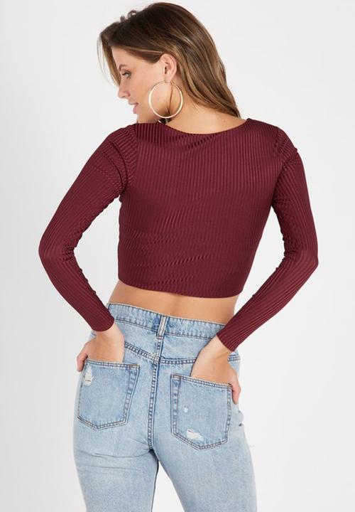 Supré  - Luxe rib long sleeve crop - burgundy