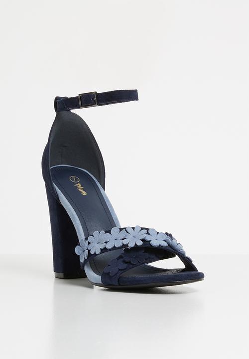 Plum - Ankle strap flower detail heels - blue
