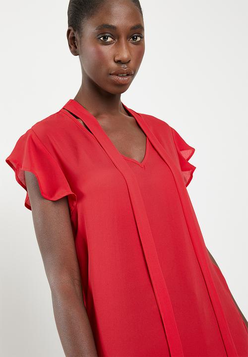 Superbalist - Ruffle sleeve key hole blouse - red